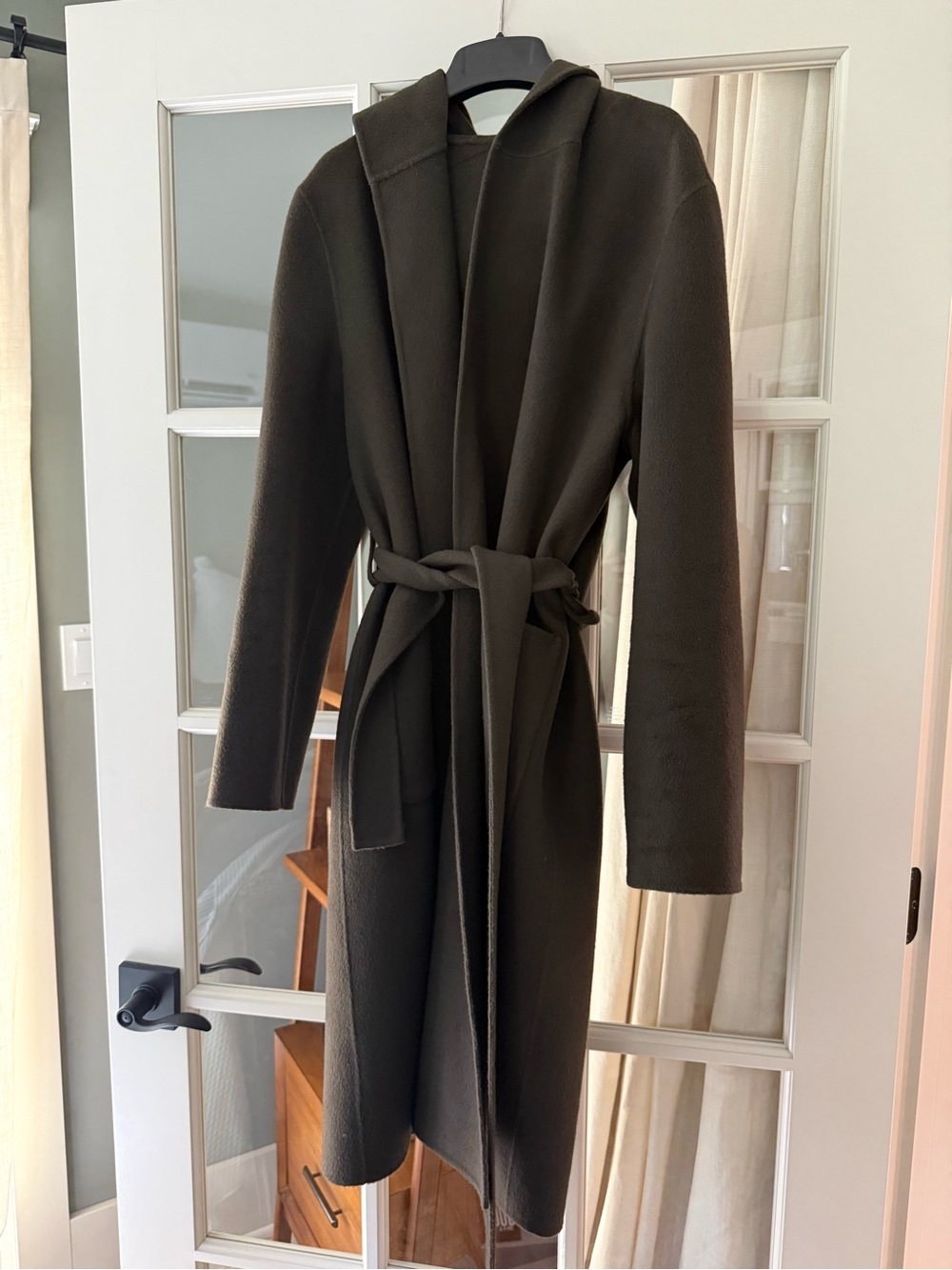 Theory. New without tags. Cashmere and wool blend hooded wrap coat.